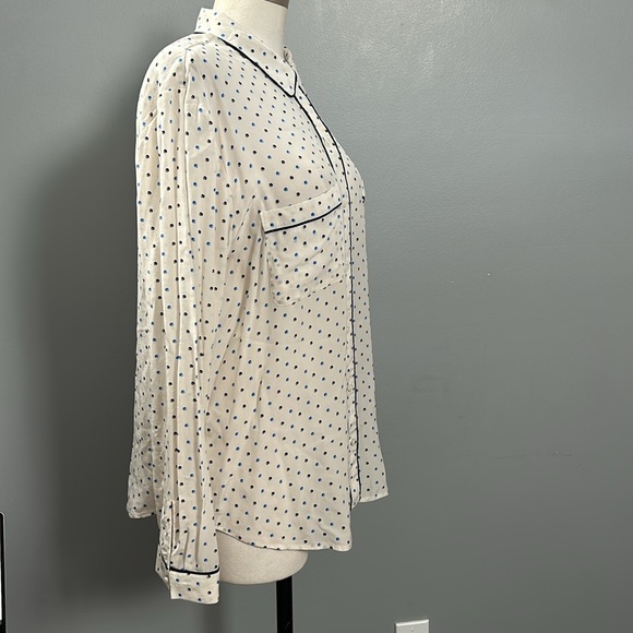 Ann Taylor Polka Dot Cream Navy Long Sleeve Collared Silk Shirt size XL - Picture 8 of 15